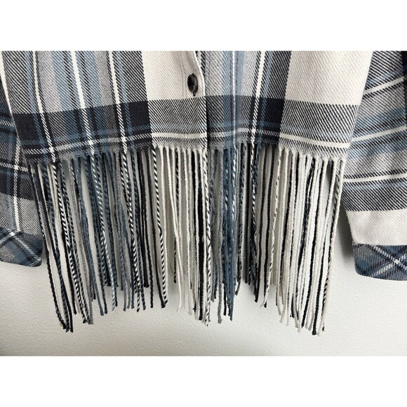 Idyllwind Boho Western Shacket Jacket L Cropped Plaid Fringe Cowgirl Festival - Picture 3 of 10